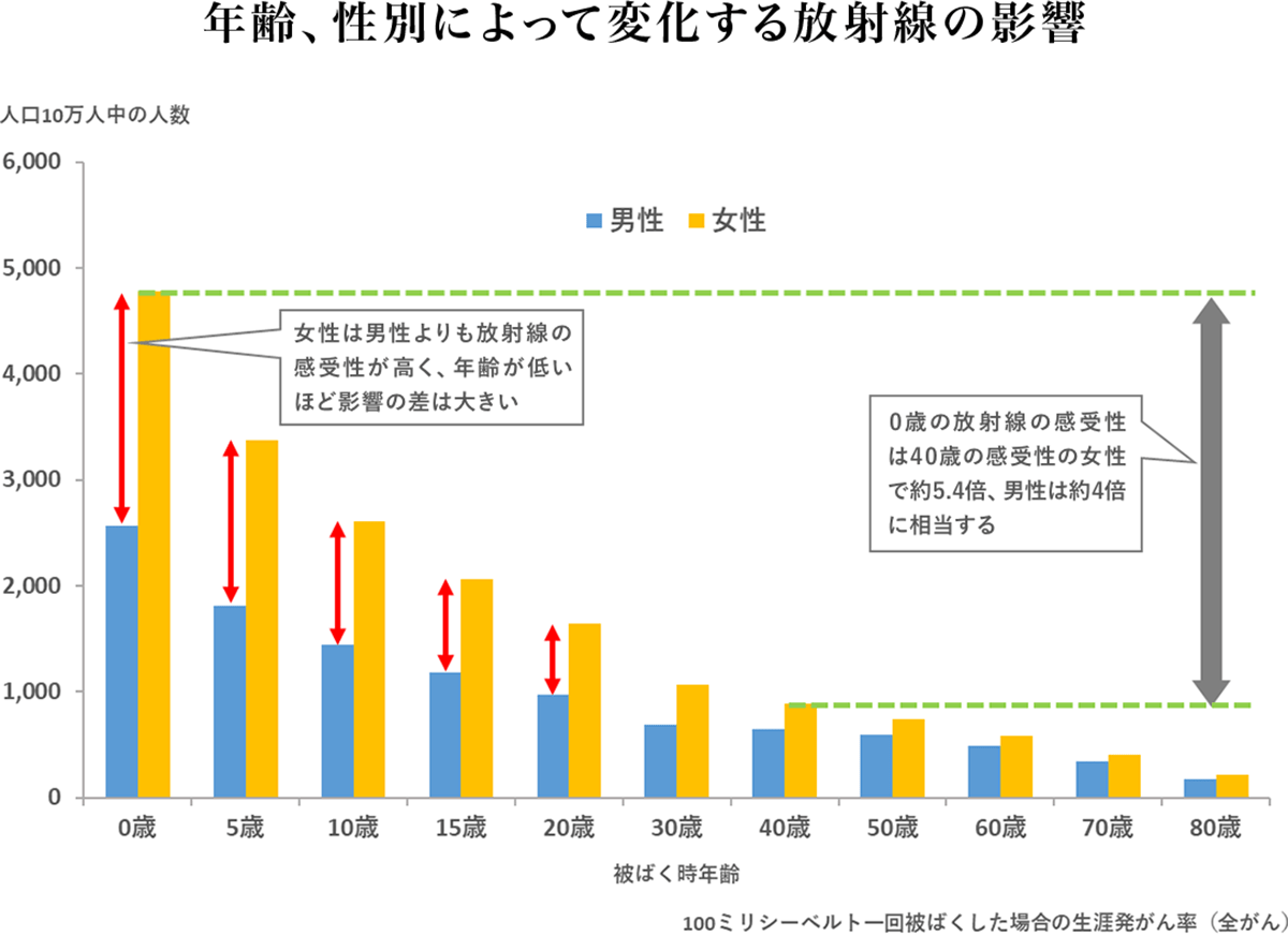 年齢、性別によって変化する放射線の影響