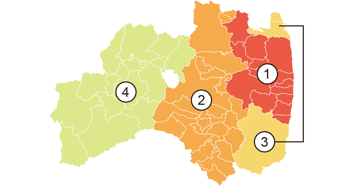 Distribution of radioactive contamination by region in Fukushima Prefecture